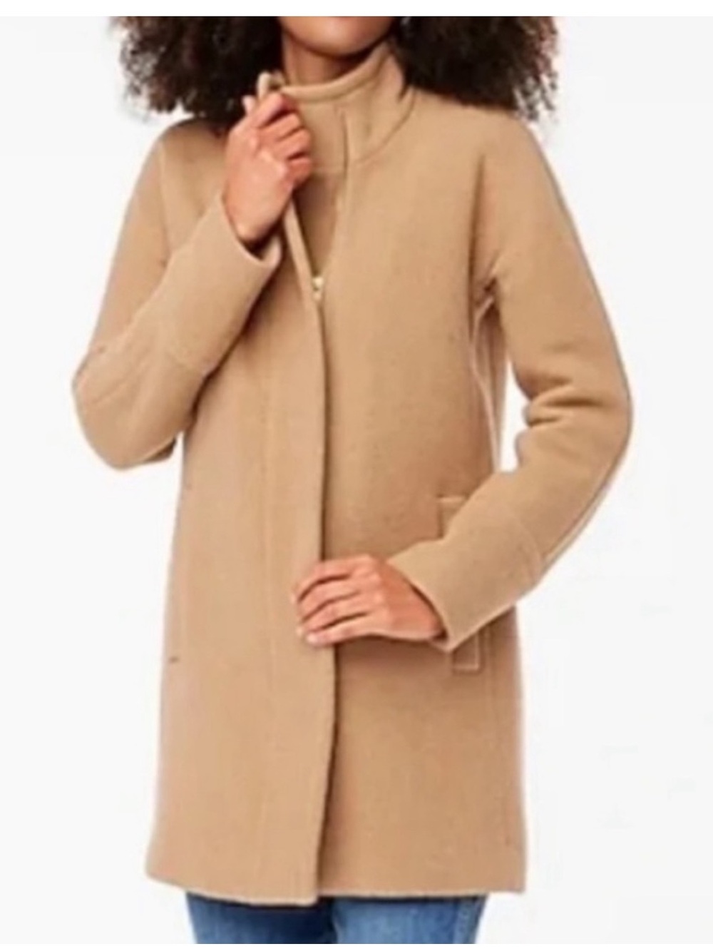 J. Crew Camel Wool-Blend Stand Collar Pea Coat